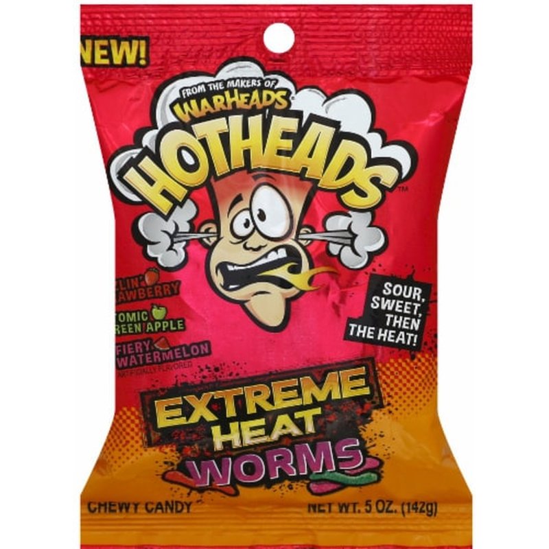 Warheads Hotheads Extreme Heat Worms 5 oz bag wholesale candy/snack retail distribution