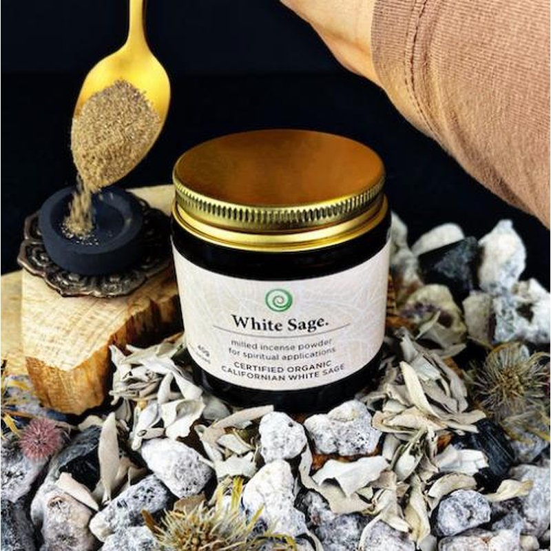 Southland Distribution Certified Organic Milled White Sage Incense Powder 40g amber glass jar wholesale household retail distribution