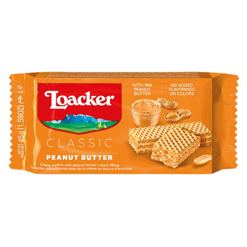 Loacker Peanut Butter Wafers 45g 12 Ct wholesale candy/snack retail distribution