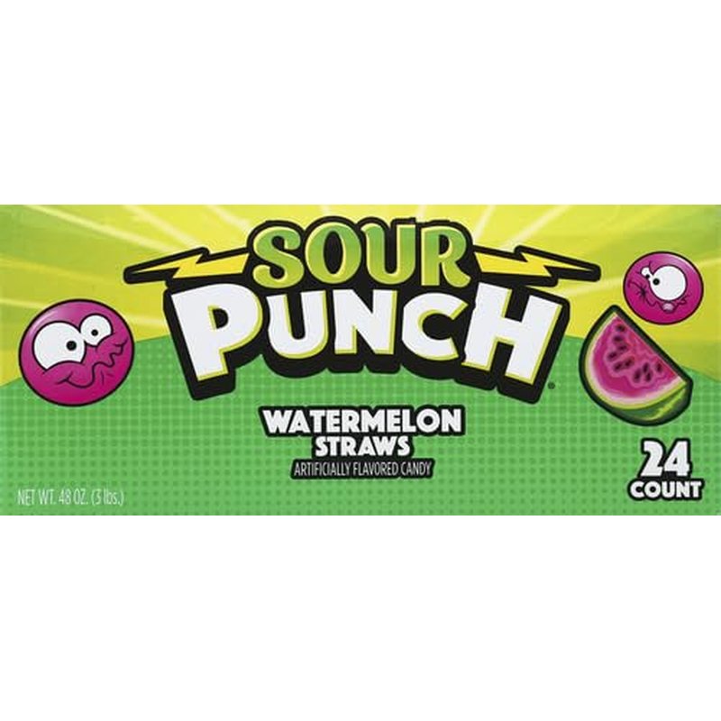 Sour Punch Straws Watermelon 24 Count Box wholesale candy/snack retail distribution