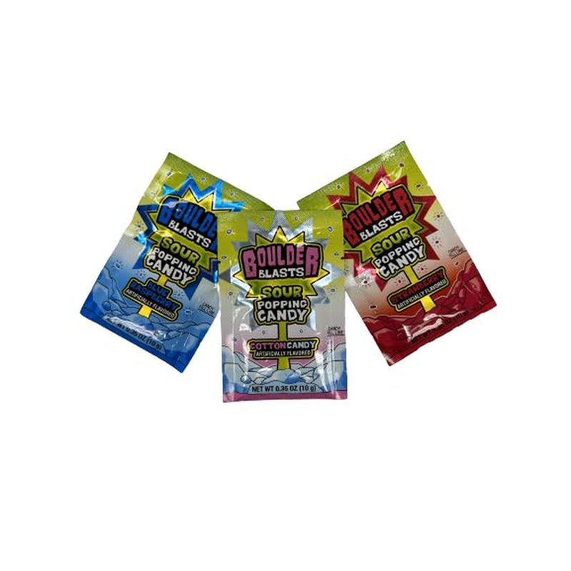 Boulder Blasts Sour Popping Candy Blue Raz 24 Count wholesale candy/snack retail distribution