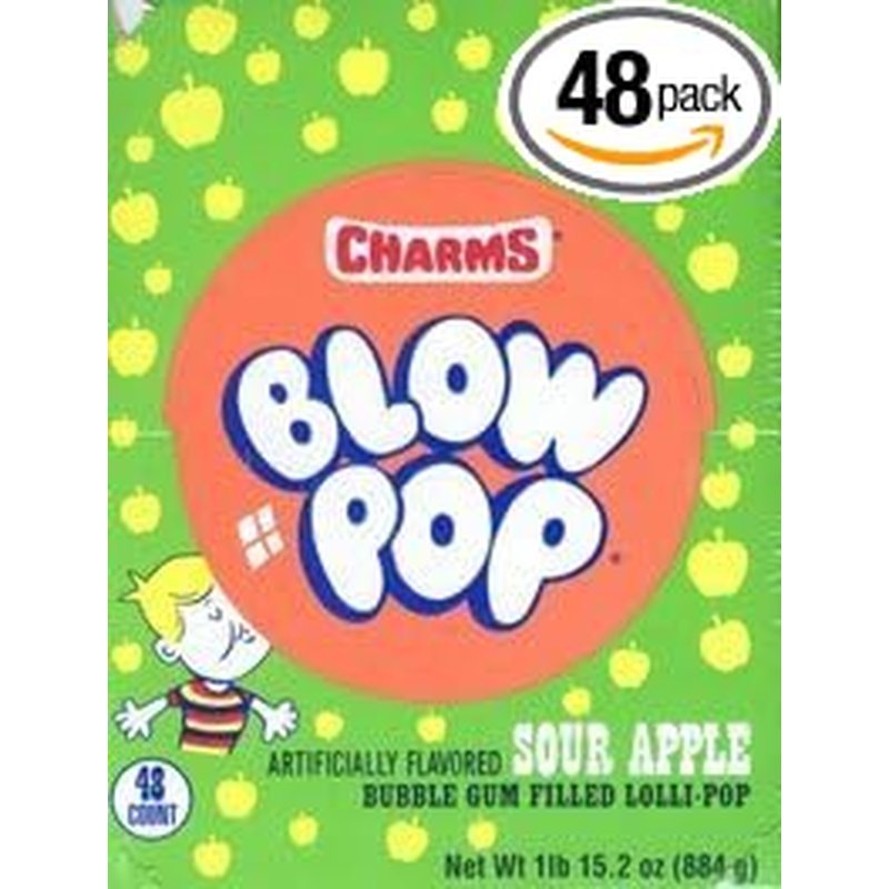 Charms Blow Sour Apple Lollipops 48 Count wholesale candy/snack retail distribution