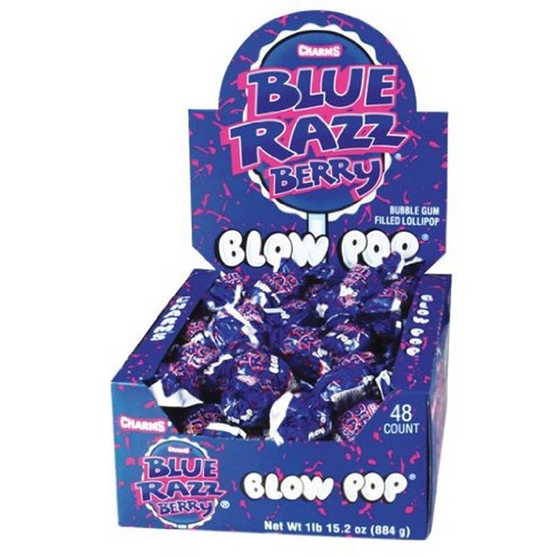 Charms Blue Razzberry Pop with Gum 48 Count wholesale candy/snack retail distribution