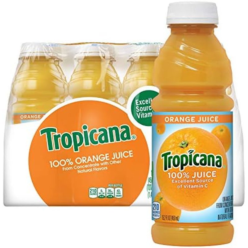 Tropicana 100% Orange Juice 15.2oz bottles 12-pack retail convenience store wholesale beverage