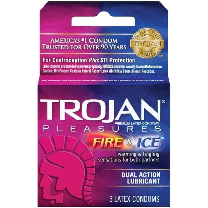 Trojan Dual Sensation Condoms Fire and Ice Pack of 6 premium latex wholesale trojan '3s fire and ice pack of 6 – dual sensation condoms for maximum pleasure retail distribution