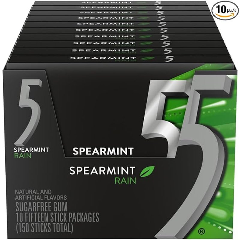 5 Gum Spearmint Rain Sugar-Free Chewing Gum 15-Stick Box wholesale candy/snack retail distribution