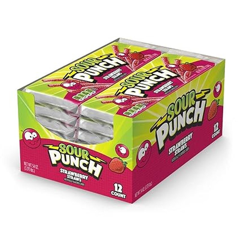 Sour Punch Straws Strawberry 24 count box wholesale candy/snack retail distribution