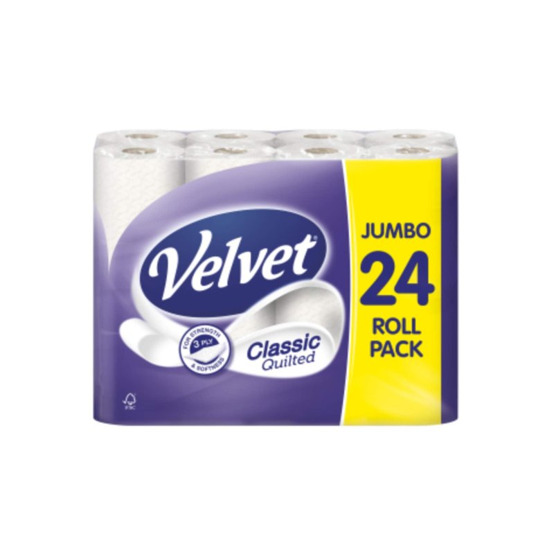 Velvet Quilted Toilet Rolls 24 pack of 4 rolls wholesale household retail distribution
