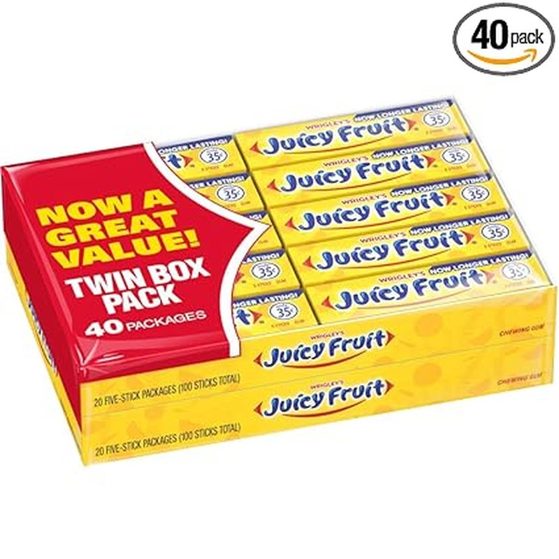 Wrigley's Juicy Fruit Original Bubble Gum 5-Stick Packs Box of 18 wholesale candy/snack retail distribution
