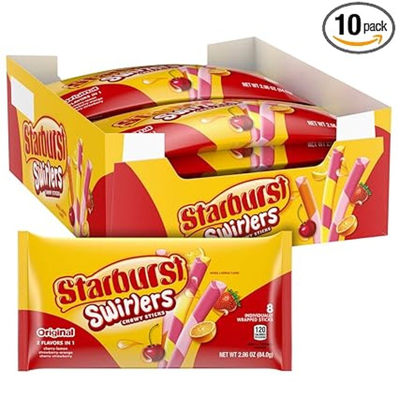 Starburst King Size Swirlers Chewy Sticks 10 Count wholesale candy/snack retail distribution