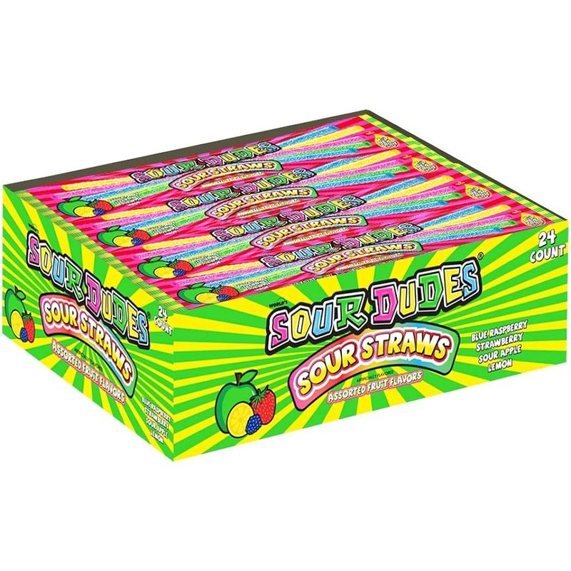 Sour Dudes Sour Straws Assorted candy snack 24 count wholesale candy/snack retail distribution