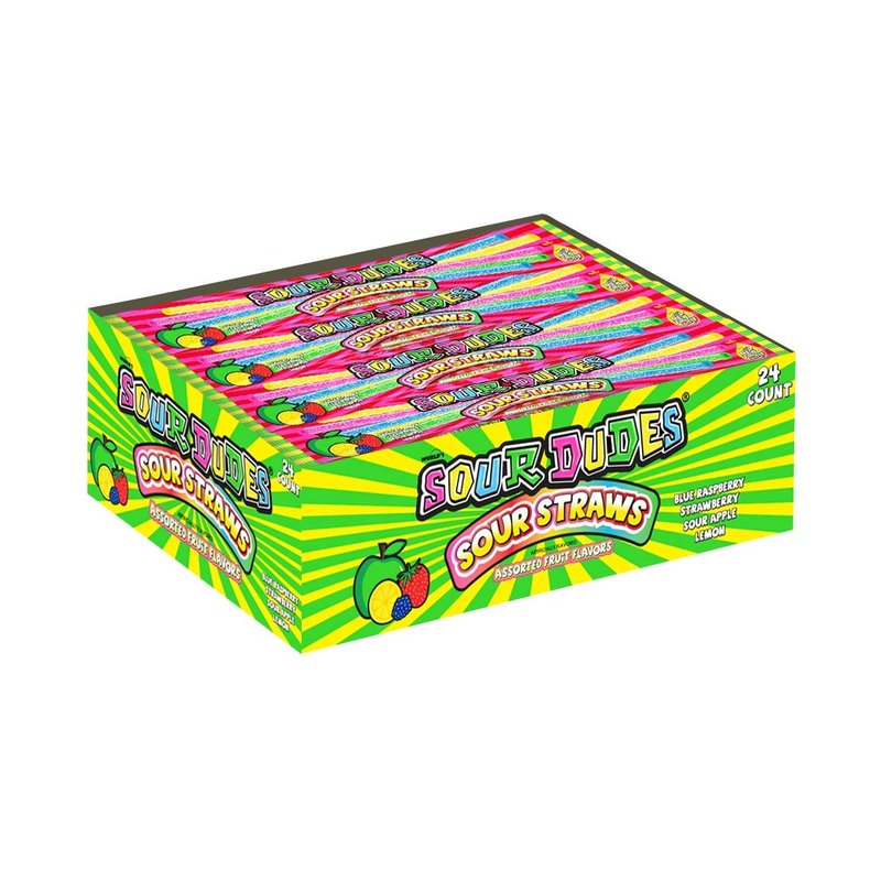 Sour Dudes Sour Straws Apple 24 Count wholesale candy/snack retail distribution