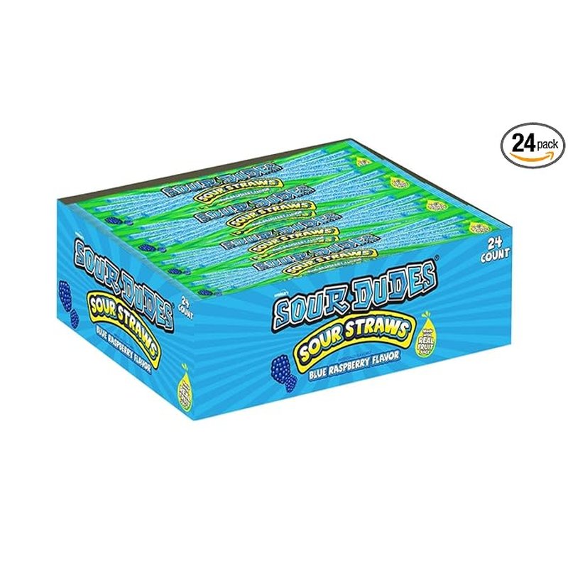 Sour Dudes Sour Straws Blue Raspberry 24 Count wholesale candy/snack retail distribution