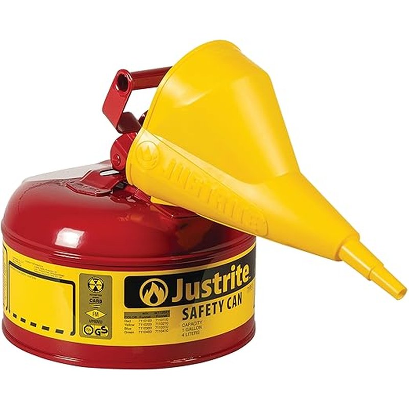 Justrite 1 Gallon Type I Red Safety Gas Can with Flame Arrester wholesale gas can retail distribution