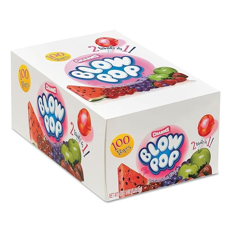 Charms Blow Assorted Pop with Gum 100 Count wholesale candy/snack retail distribution