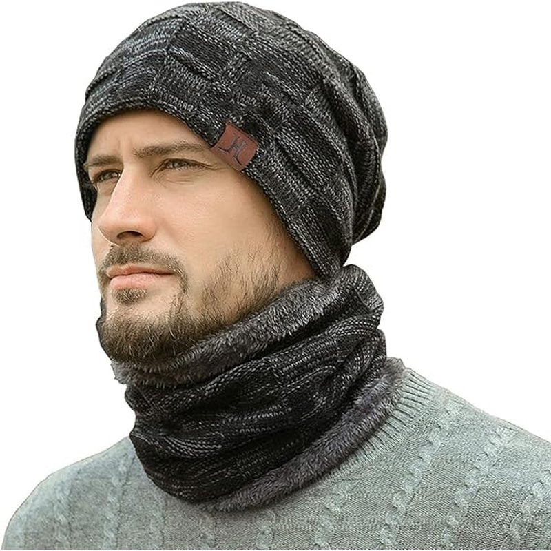 Southland Distribution Men's Winter Beanie Hat & Scarf Set warm knit fleece-lined neck warmer wholesale cap retail distribution