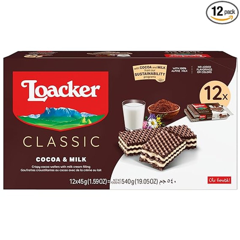 Loacker Cocoa & Milk Wafers 45g 12 Ct wholesale candy/snack retail distribution