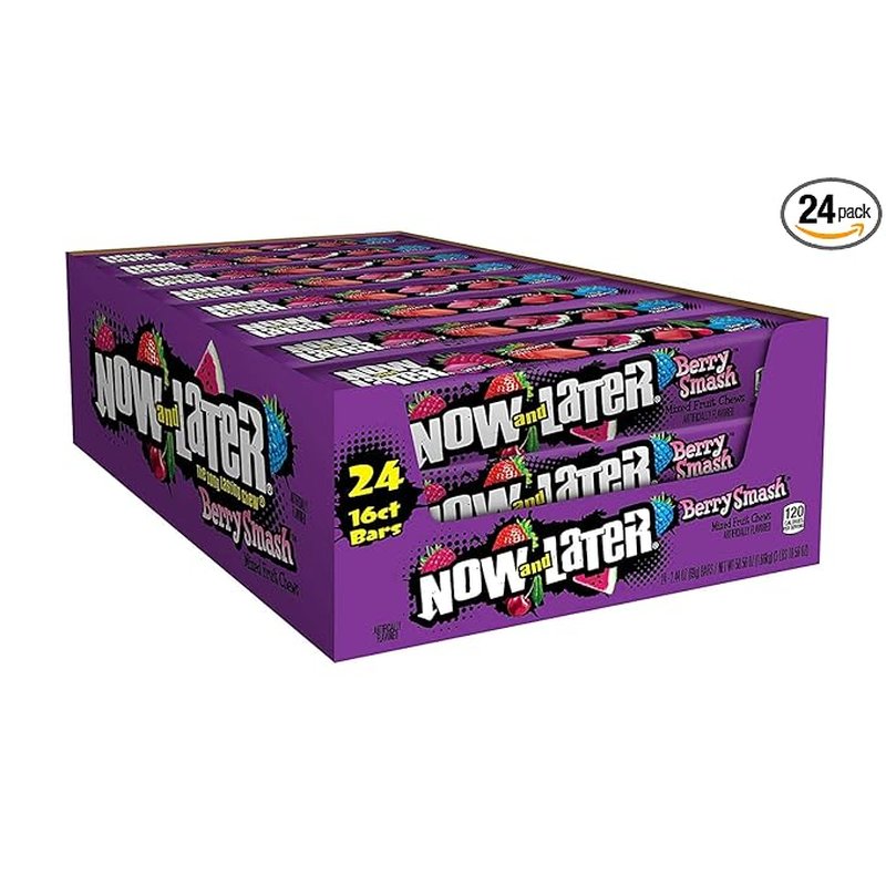 Now and Later Berry Smash Chews 24 Bar Pack wholesale candy/snack retail distribution