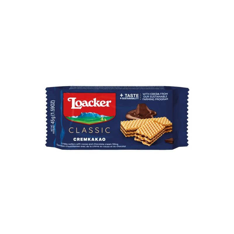 Loacker Chocolate Wafers 45g 12 Ct wholesale candy/snack retail distribution