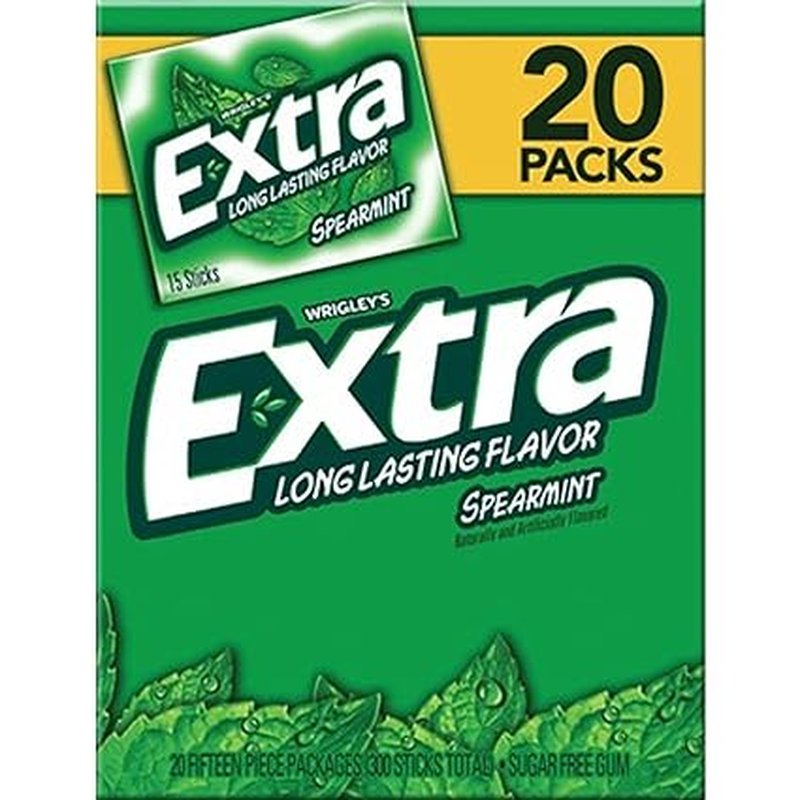 Wrigley's Spearmint Chewing Gum 15-Stick Packs Box of 10 wholesale candy/snack retail distribution