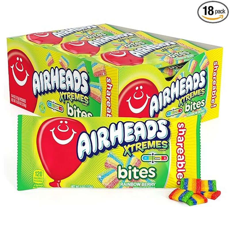 Airheads Xtremes Bites Rainbow Berry 4 oz Pack of 18 wholesale candy/snack retail distribution
