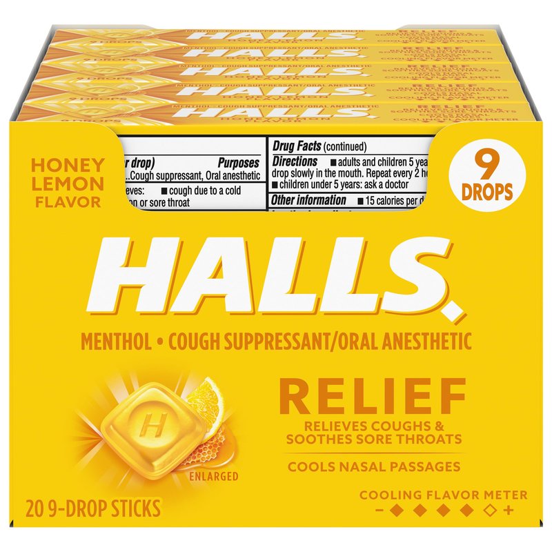 HALLS Menthol Lyptus Honey Lemon Cough Drops 20 CT wholesale health&beauty retail distribution