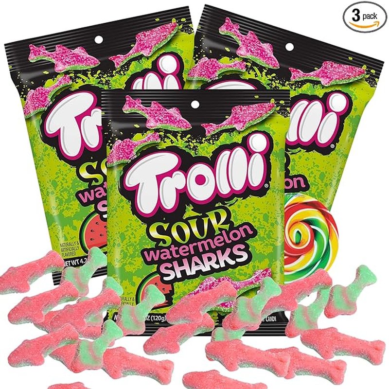 Trolli Sour Watermelon Sharks 3 oz bags wholesale candy/snack retail distribution