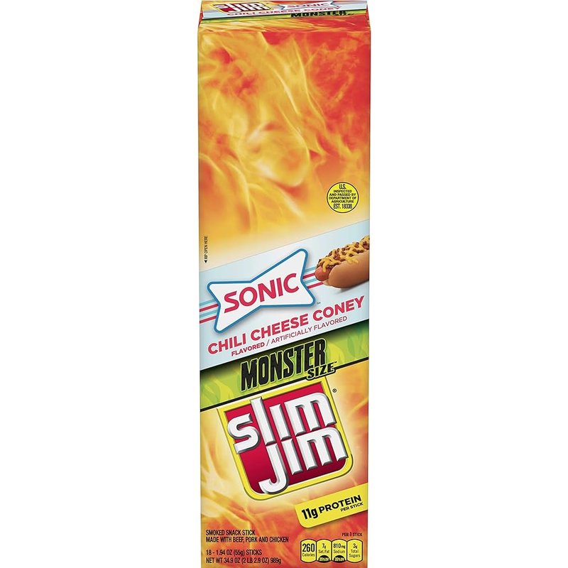 SJ Monster Chili Cheese Coney Snack 1.94 oz, 18 Count Pack wholesale candy/snack retail distribution