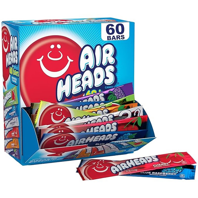 Airheads Candy Bars Variety Bulk Box 60 individually wrapped fruit taffy bars wholesale candy/snack retail distribution