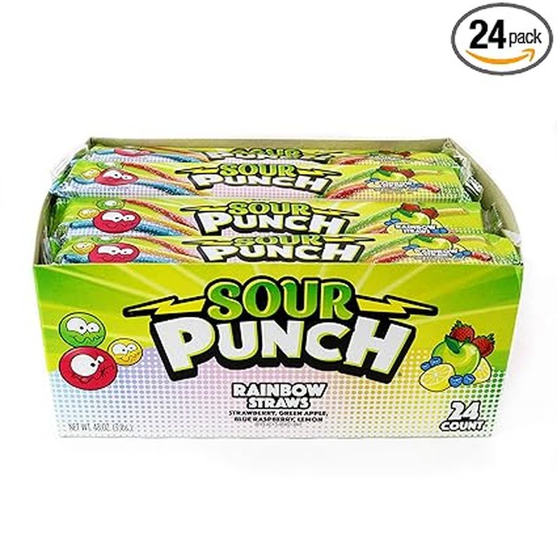 Sour Punch Straws Rainbow 24 Count Box wholesale candy/snack retail distribution