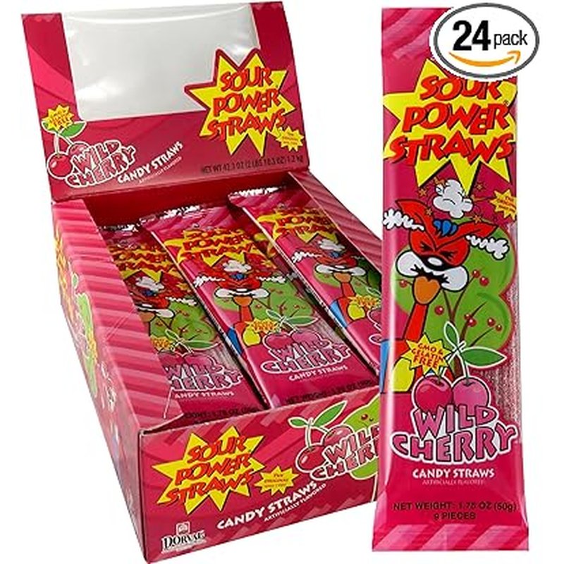 Sour Power Straws Wild Cherry 24 Count Box wholesale candy/snack retail distribution