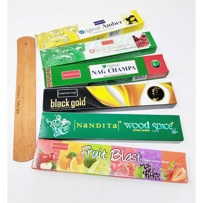 Nandita Premium Masala Incense Sticks 6-Pack Assortment with JR Incense Holder wholesale incense retail distribution