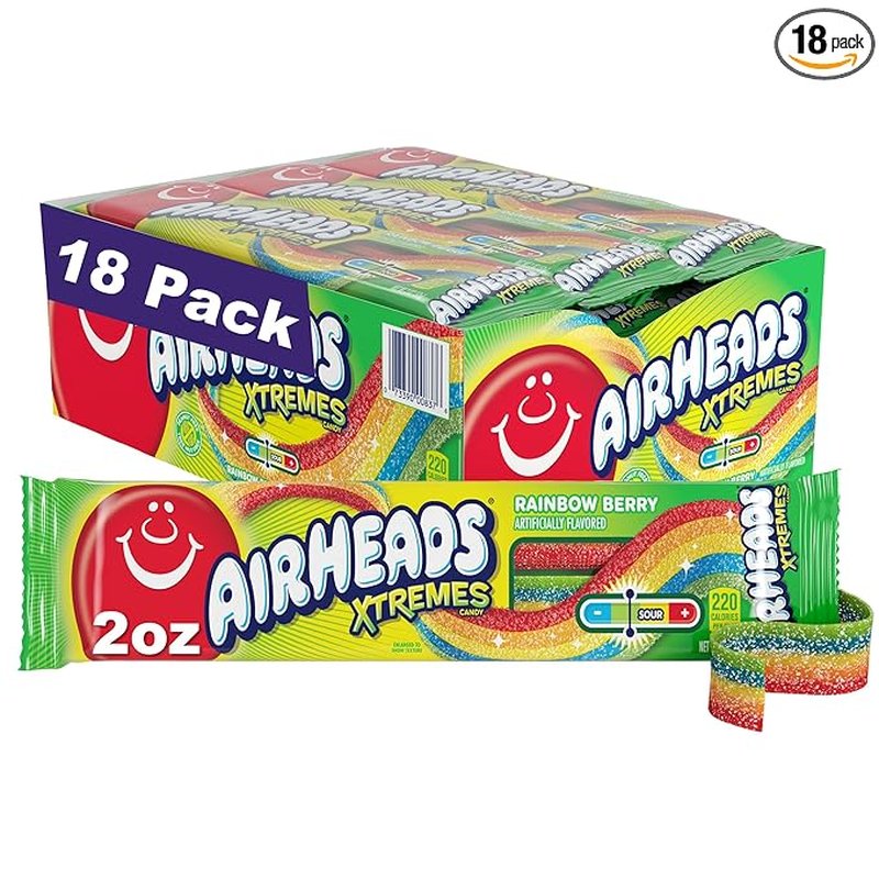 Airheads Xtremes Belts Rainbow Berry 2 oz bags wholesale candy/snack retail distribution