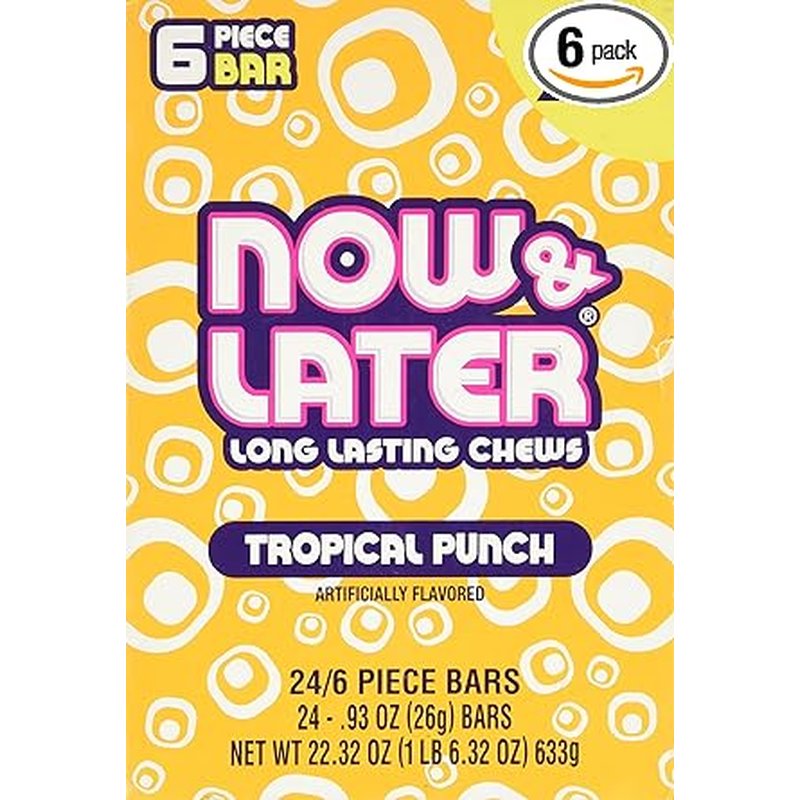 Now & Later Tropical Punch Chews 24 Count Box wholesale candy/snack retail distribution