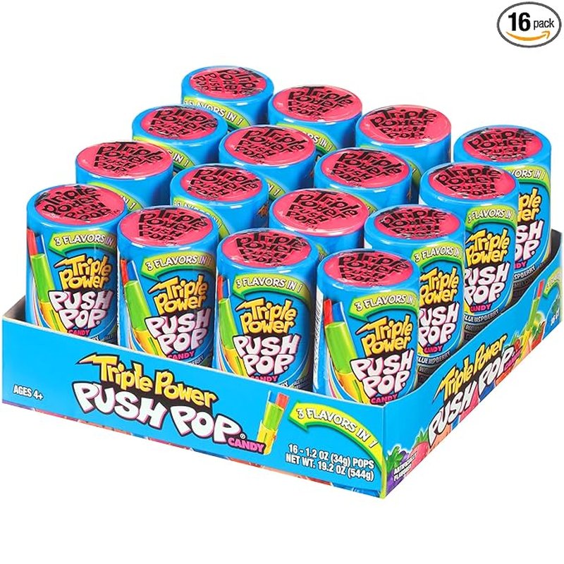 Push Pop Triple Power Lollipop 16 Count Box wholesale candy/snack retail distribution