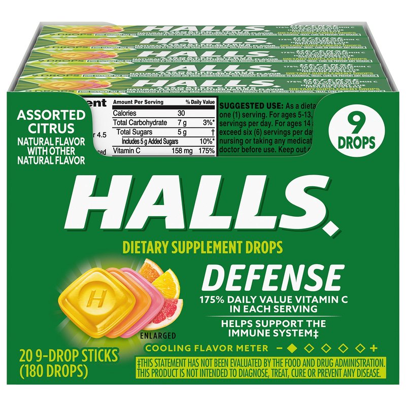 HALLS Defense Assorted Citrus Vitamin C Drops 20 ct wholesale health&beauty retail distribution