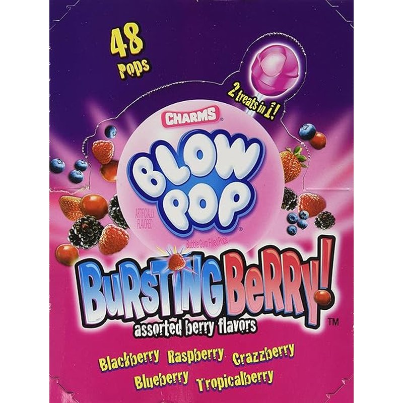 Charms Blow Bursting Berry Lollipops 48 Count wholesale candy/snack retail distribution
