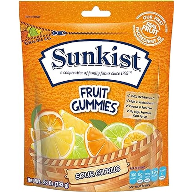 Sunkist Fruit Gummies Sour Citrus Peg Bag wholesale candy/snack retail distribution