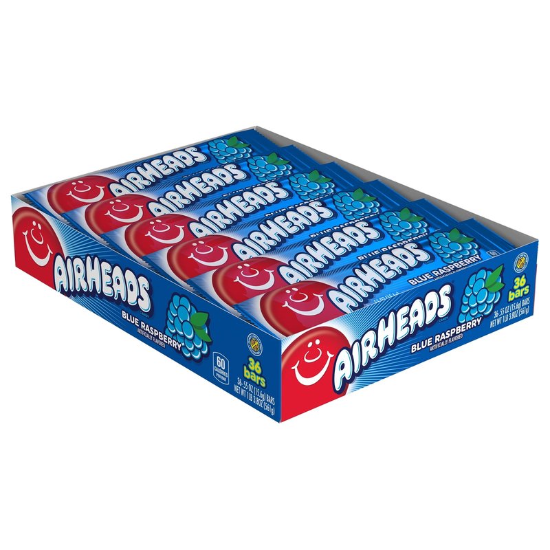 Airheads Candy Blue Raspberry Flavor Full Size Bars individually wrapped wholesale candy/snack retail distribution