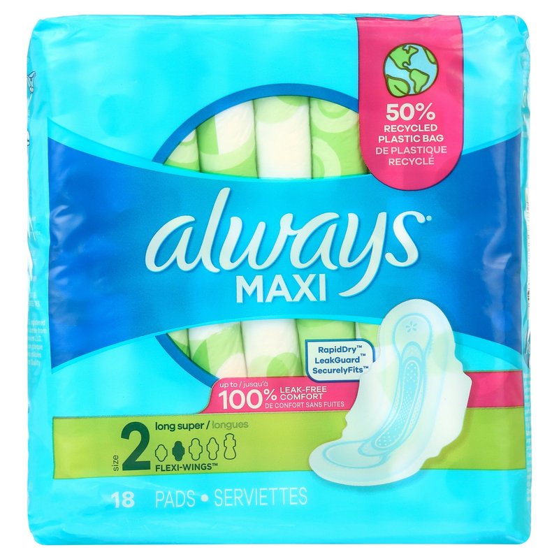 Always Maxi Daytime Pads with Wings Size 2 18 Count wholesale always maxi plus wings 18ct retail distribution