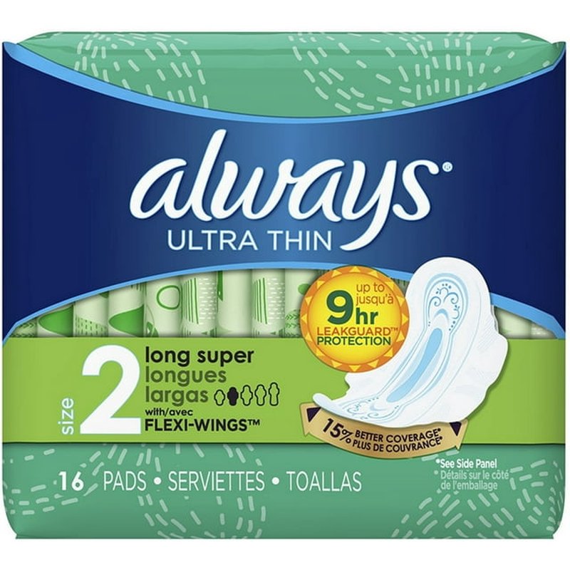 Always Ultra Thin Long Super Pads with Wings Unscented, Size 2, 16 ea (Pack of 2) wholesale maximum absorbency and comfort retail distribution