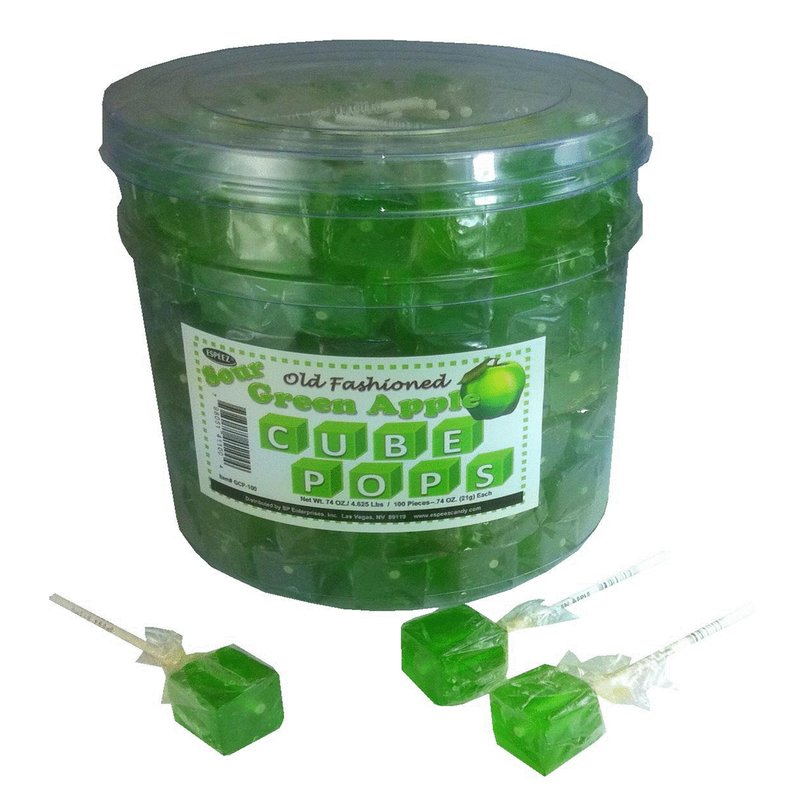 Cube Pops Green Apple 100 Count wholesale candy/snack retail distribution