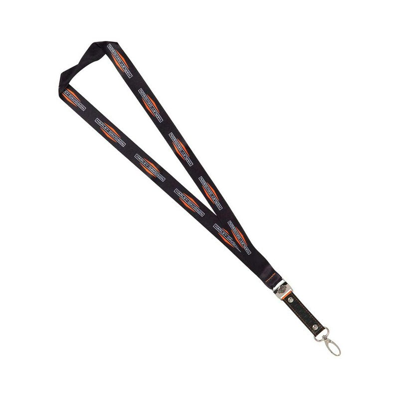 Harley-Davidson Polyester Lanyard 16.5 in - Black with checkered leather strap wholesale lanyard retail distribution