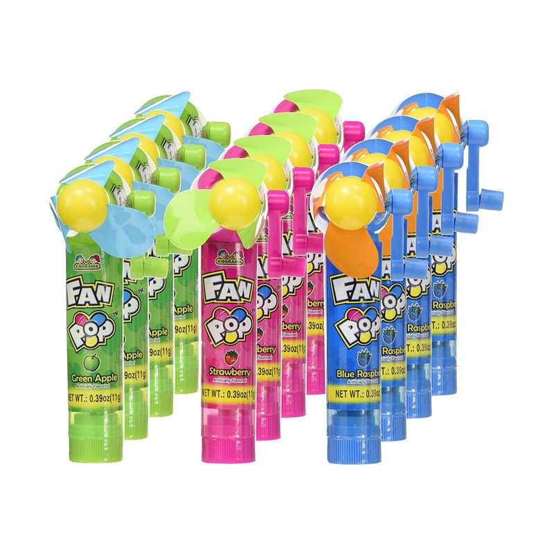 Fan Pop Candy 12-count box with mini fan and assorted fruity flavors wholesale candy/snack retail distribution