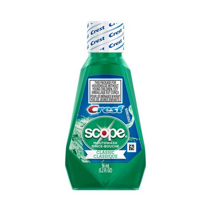 Procter & Gamble Crest Scope Classic Mouthwash 1.2 oz travel-friendly bottle wholesale scope 1.2oz original ea retail distribution