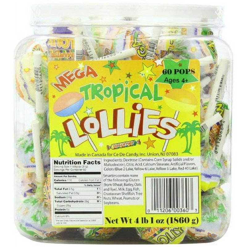 Smarties Mega Tropical Lollies 60 Count wholesale candy/snack retail distribution
