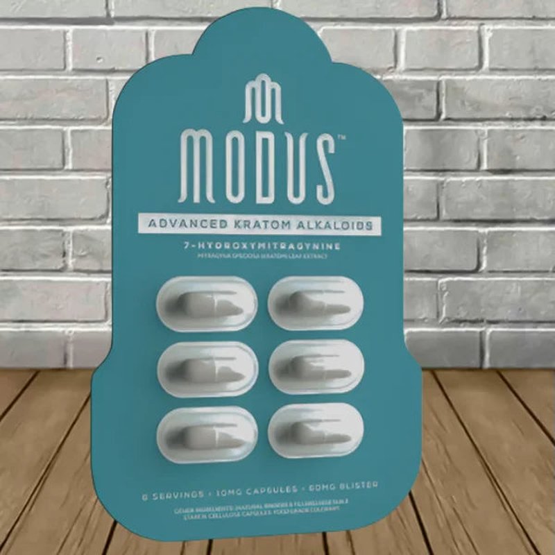 Modus 7-Hydroxy Kratom Capsules 10-pack display fast-acting wellness supplement wholesale modus hydroxy kratom capsules retail distribution