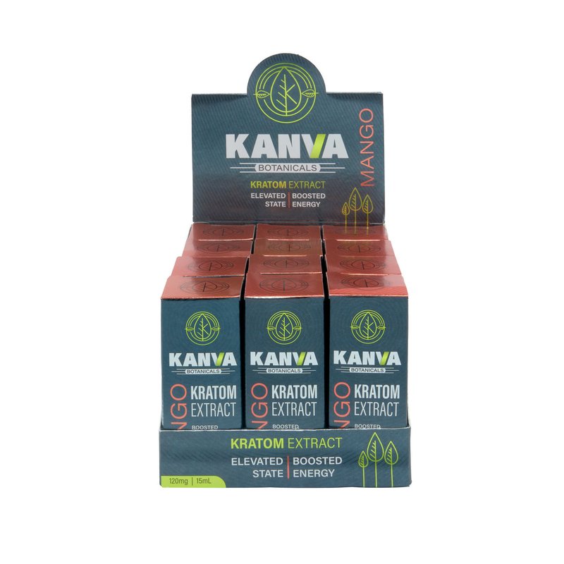 Kanva Botanicals Mango Tango Kratom Shot 120mg Mitragynine 15ml bottle wholesale kanva botanicals mango tango kratom shot, liquid kratom extract, mitragynine 120mg, retail distribution
