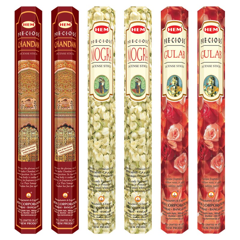 HEM Precious Incense Sticks 3-in-1 Combo Pack 6 Packs with 20 Sticks Each wholesale aromatic incense retail distribution