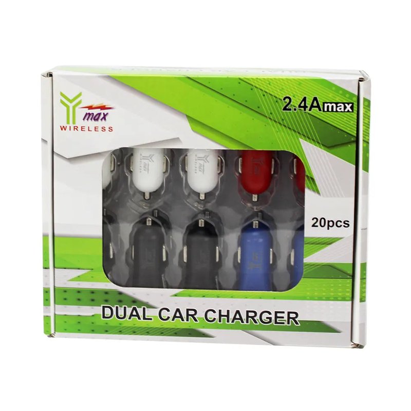Y-MAX Dual Car Charger dual USB ports compact design wholesale charger retail distribution